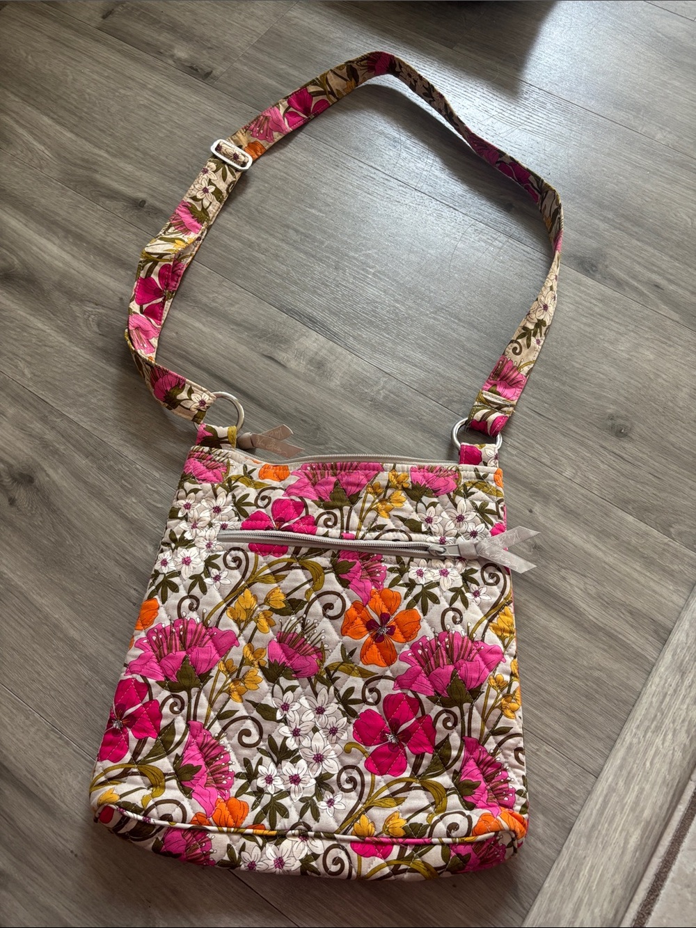 Vera Bradley Floral Quilted Crossbody — Pink Orange Gold
